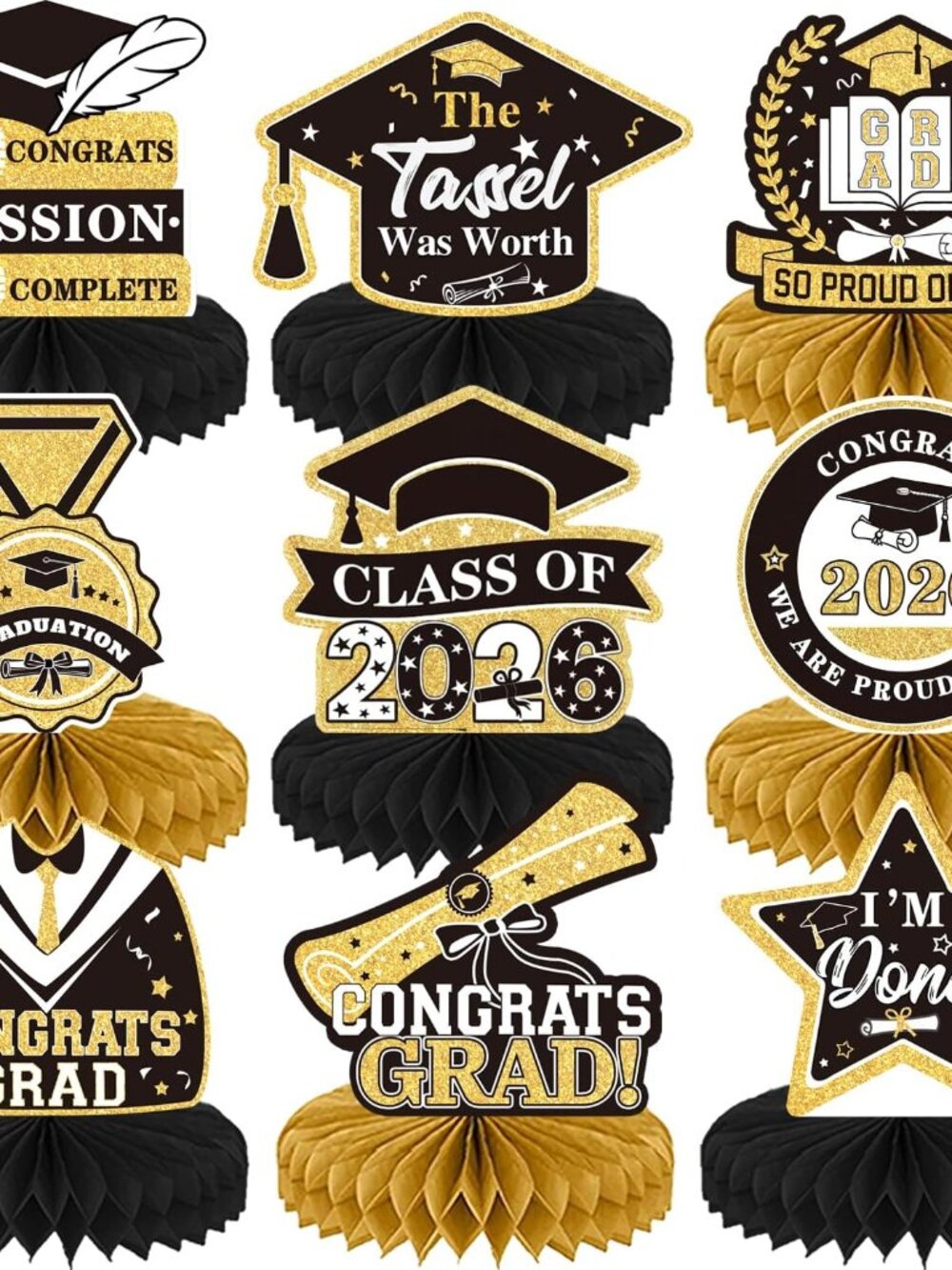 9Pcs Graduation Centerpieces for Tables 2026, Graduation Table Decorations
